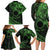 Kia Orana Cook Islands Family Matching Long Sleeve Bodycon Dress and Hawaiian Shirt Circle Stars With Floral Green Pattern LT01