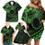 Kia Orana Cook Islands Family Matching Off Shoulder Short Dress and Hawaiian Shirt Circle Stars With Floral Green Pattern LT01 - Polynesian Pride