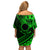 Kia Orana Cook Islands Family Matching Off Shoulder Short Dress and Hawaiian Shirt Circle Stars With Floral Green Pattern LT01 - Polynesian Pride