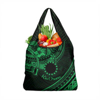 Kia Orana Cook Islands Grocery Bag Circle Stars With Floral Green Pattern LT01 1-pack One Size Green - Polynesian Pride
