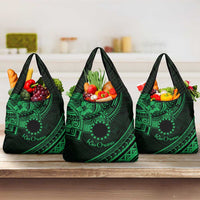 Kia Orana Cook Islands Grocery Bag Circle Stars With Floral Green Pattern LT01 3-pack One Size Green - Polynesian Pride