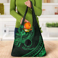 Kia Orana Cook Islands Grocery Bag Circle Stars With Floral Green Pattern LT01 - Polynesian Pride