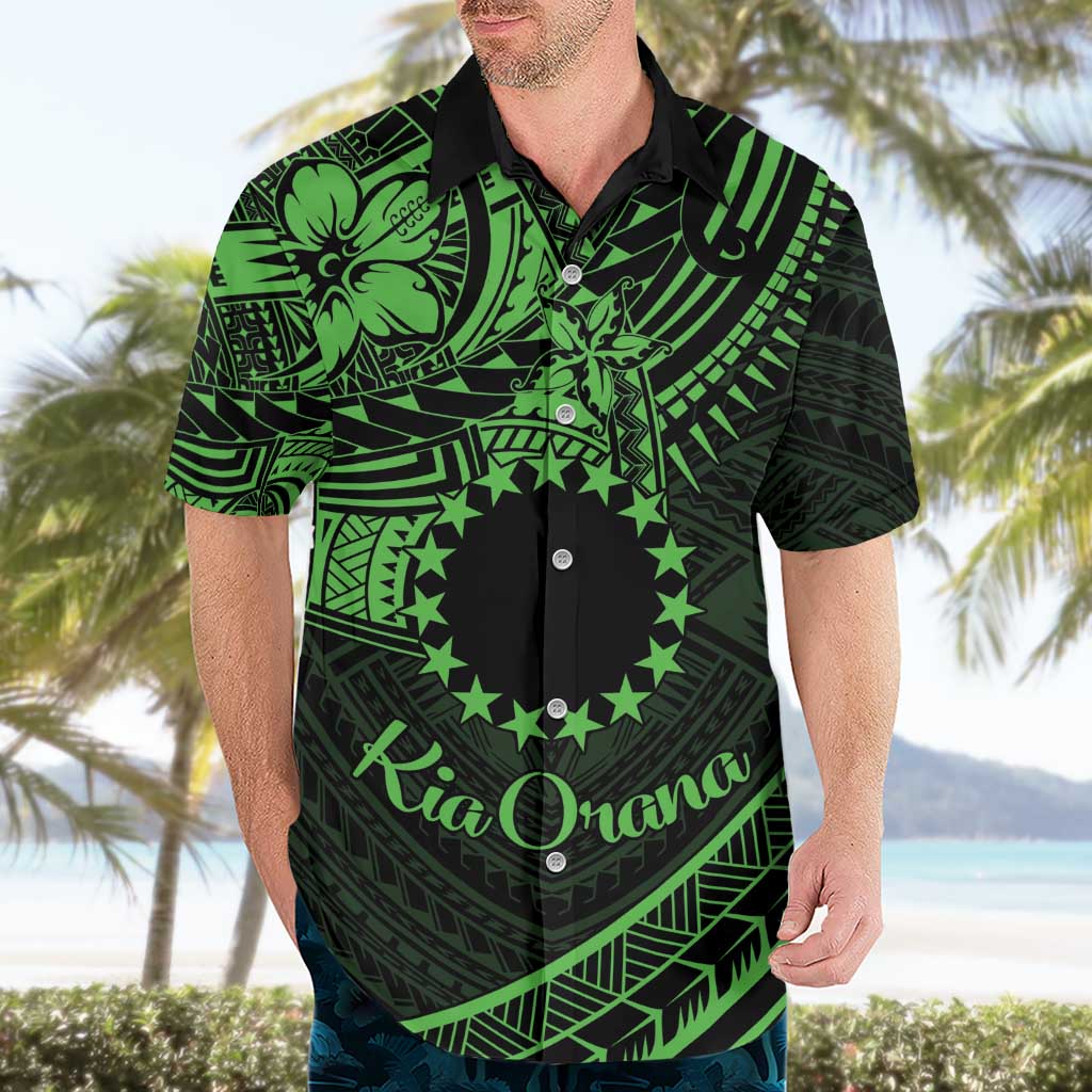 Kia Orana Cook Islands Hawaiian Shirt Circle Stars With Floral Green Pattern LT01 - Polynesian Pride