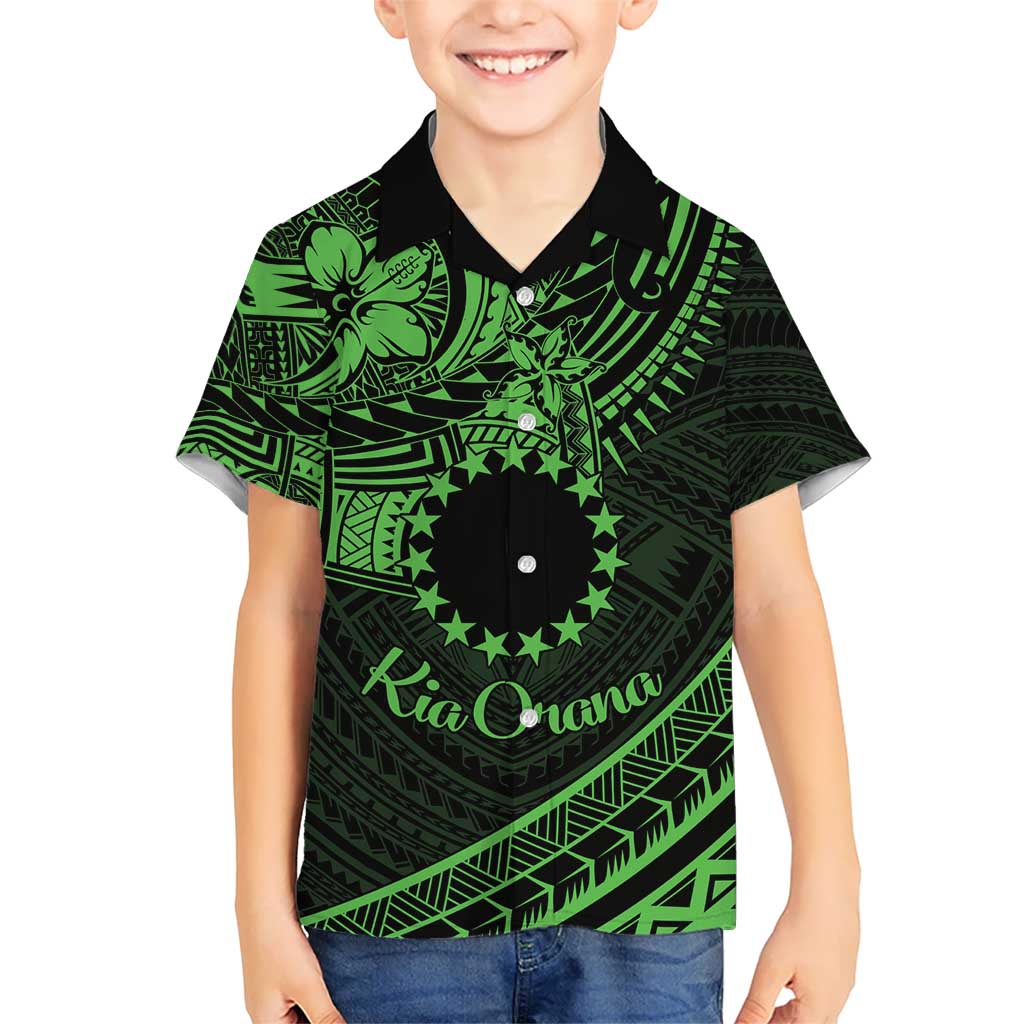 Kia Orana Cook Islands Hawaiian Shirt Circle Stars With Floral Green Pattern LT01 - Polynesian Pride