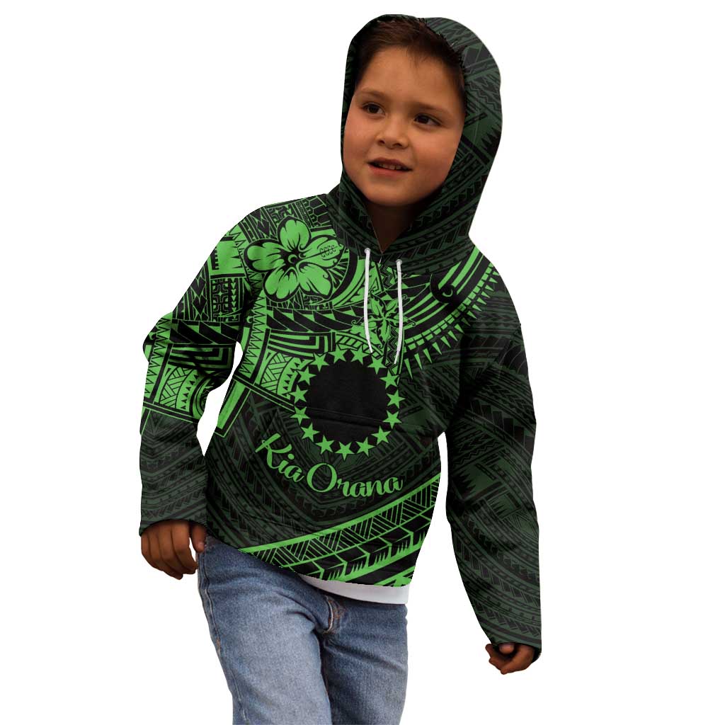 Kia Orana Cook Islands Kid Hoodie Circle Stars With Floral Green Pattern LT01