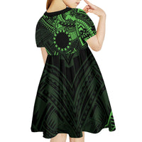 Kia Orana Cook Islands Kid Short Sleeve Dress Circle Stars With Floral Green Pattern LT01 - Polynesian Pride