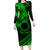 Kia Orana Cook Islands Long Sleeve Bodycon Dress Circle Stars With Floral Green Pattern LT01 Long Dress Green - Polynesian Pride