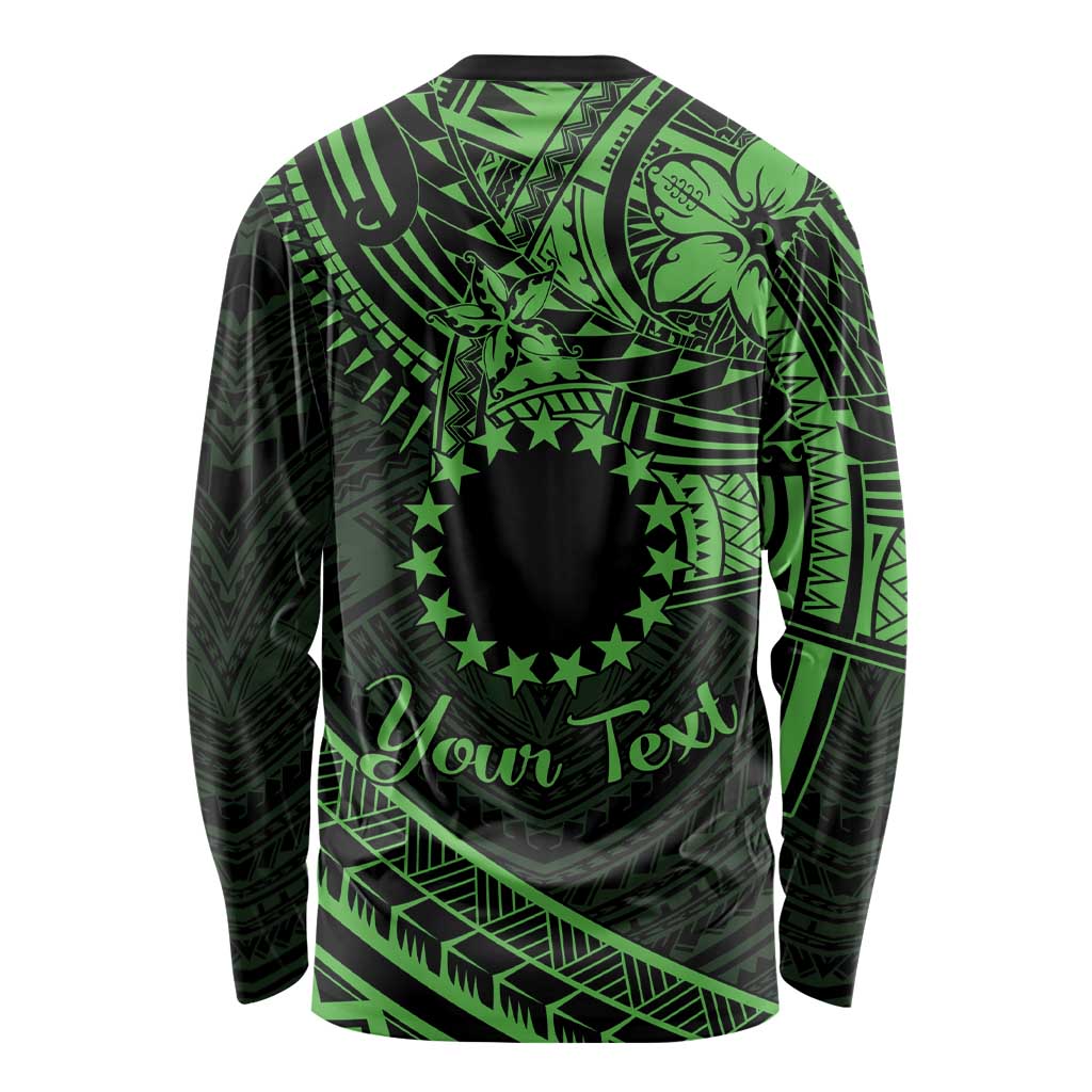 Kia Orana Cook Islands Long Sleeve Shirt Circle Stars With Floral Green Pattern LT01 - Polynesian Pride