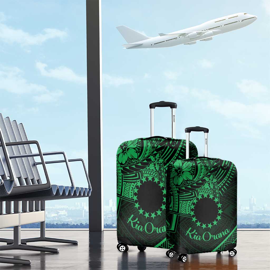 Kia Orana Cook Islands Luggage Cover Circle Stars With Floral Green Pattern LT01
