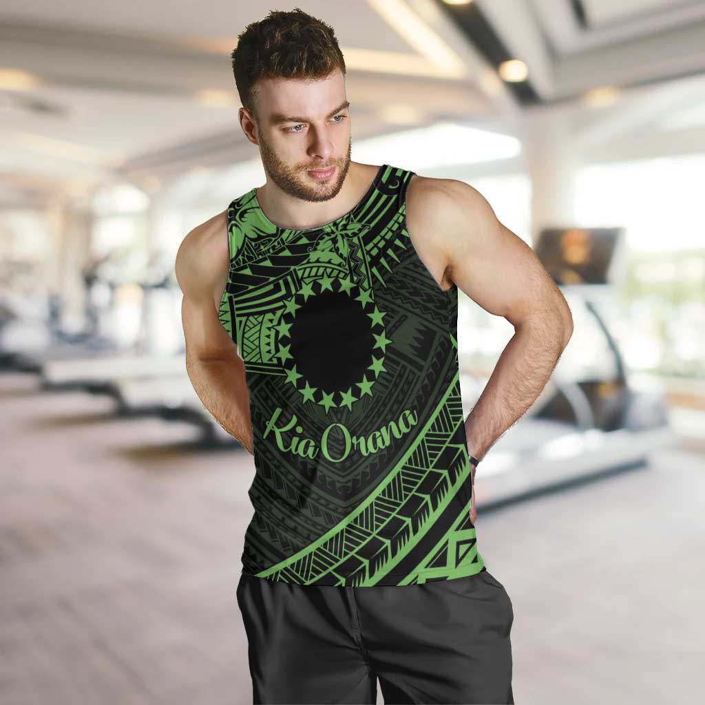 Kia Orana Cook Islands Men Tank Top Circle Stars With Floral Green Pattern LT01 Green - Polynesian Pride