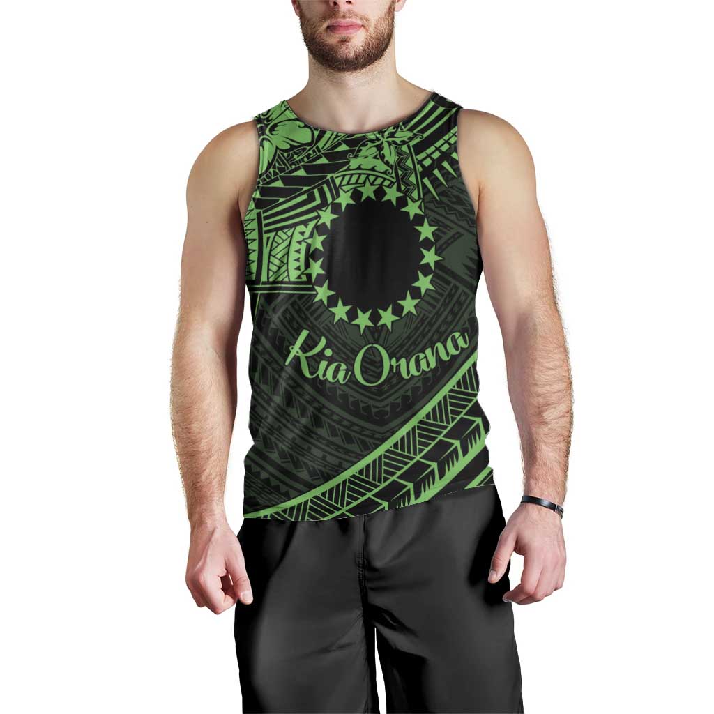 Kia Orana Cook Islands Men Tank Top Circle Stars With Floral Green Pattern LT01 - Polynesian Pride