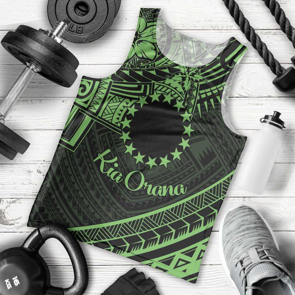 Kia Orana Cook Islands Men Tank Top Circle Stars With Floral Green Pattern LT01 - Polynesian Pride