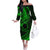 Kia Orana Cook Islands Off The Shoulder Long Sleeve Dress Circle Stars With Floral Green Pattern LT01 Women Green - Polynesian Pride