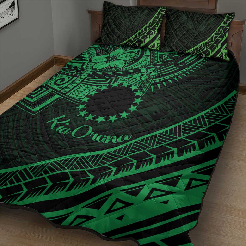 Kia Orana Cook Islands Quilt Bed Set Circle Stars With Floral Green Pattern LT01 - Polynesian Pride