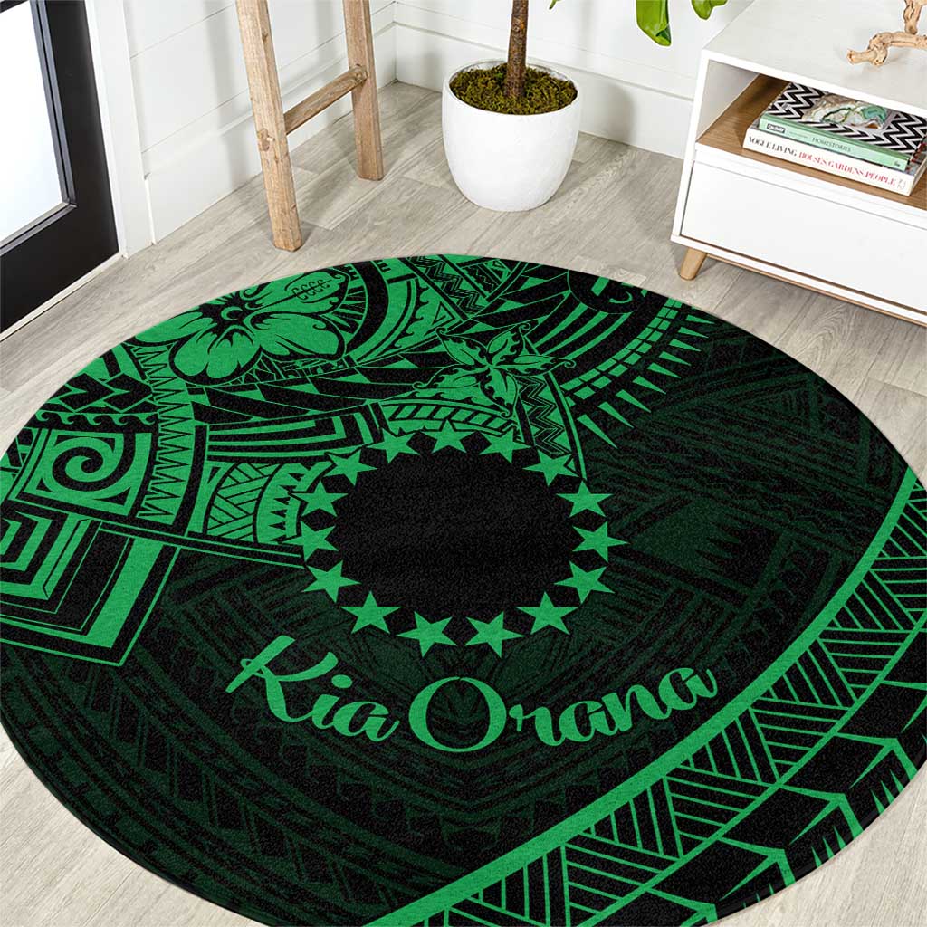 Kia Orana Cook Islands Round Carpet Circle Stars With Floral Green Pattern LT01