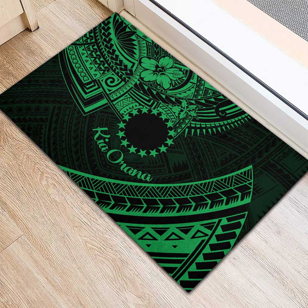 Kia Orana Cook Islands Rubber Doormat Circle Stars With Floral Green Pattern LT01 - Polynesian Pride