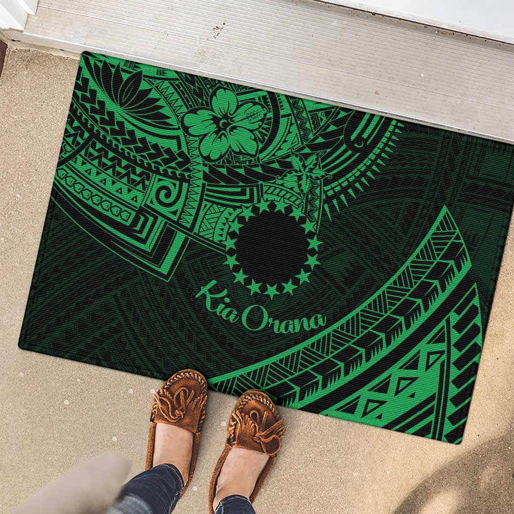Kia Orana Cook Islands Rubber Doormat Circle Stars With Floral Green Pattern LT01 - Polynesian Pride