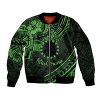 Kia Orana Cook Islands Sleeve Zip Bomber Jacket Circle Stars With Floral Green Pattern LT01 Unisex Green - Polynesian Pride