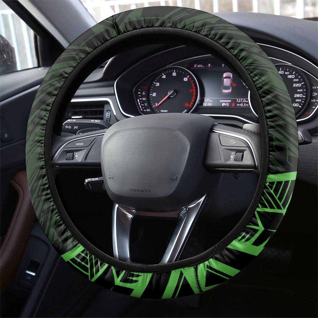 Kia Orana Cook Islands Steering Wheel Cover Circle Stars With Floral Green Pattern LT01 - Polynesian Pride