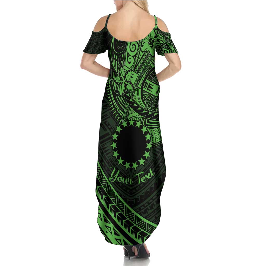 Kia Orana Cook Islands Summer Maxi Dress Circle Stars With Floral Green Pattern LT01 - Polynesian Pride