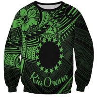 Kia Orana Cook Islands Sweatshirt Circle Stars With Floral Green Pattern LT01 Unisex Green - Polynesian Pride