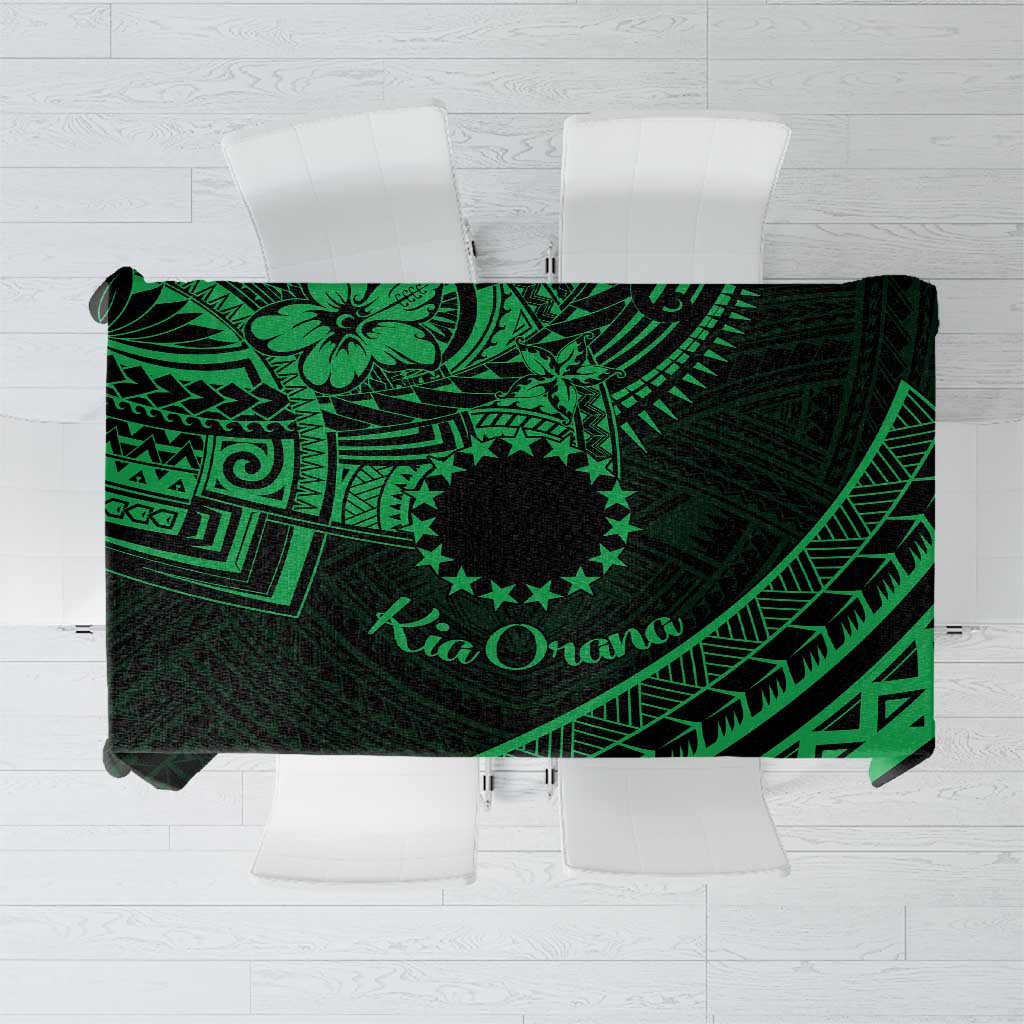 Kia Orana Cook Islands Tablecloth Circle Stars With Floral Green Pattern LT01 Green - Polynesian Pride
