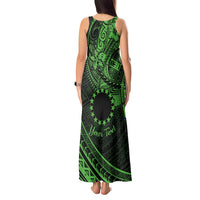 Kia Orana Cook Islands Tank Maxi Dress Circle Stars With Floral Green Pattern LT01 - Polynesian Pride