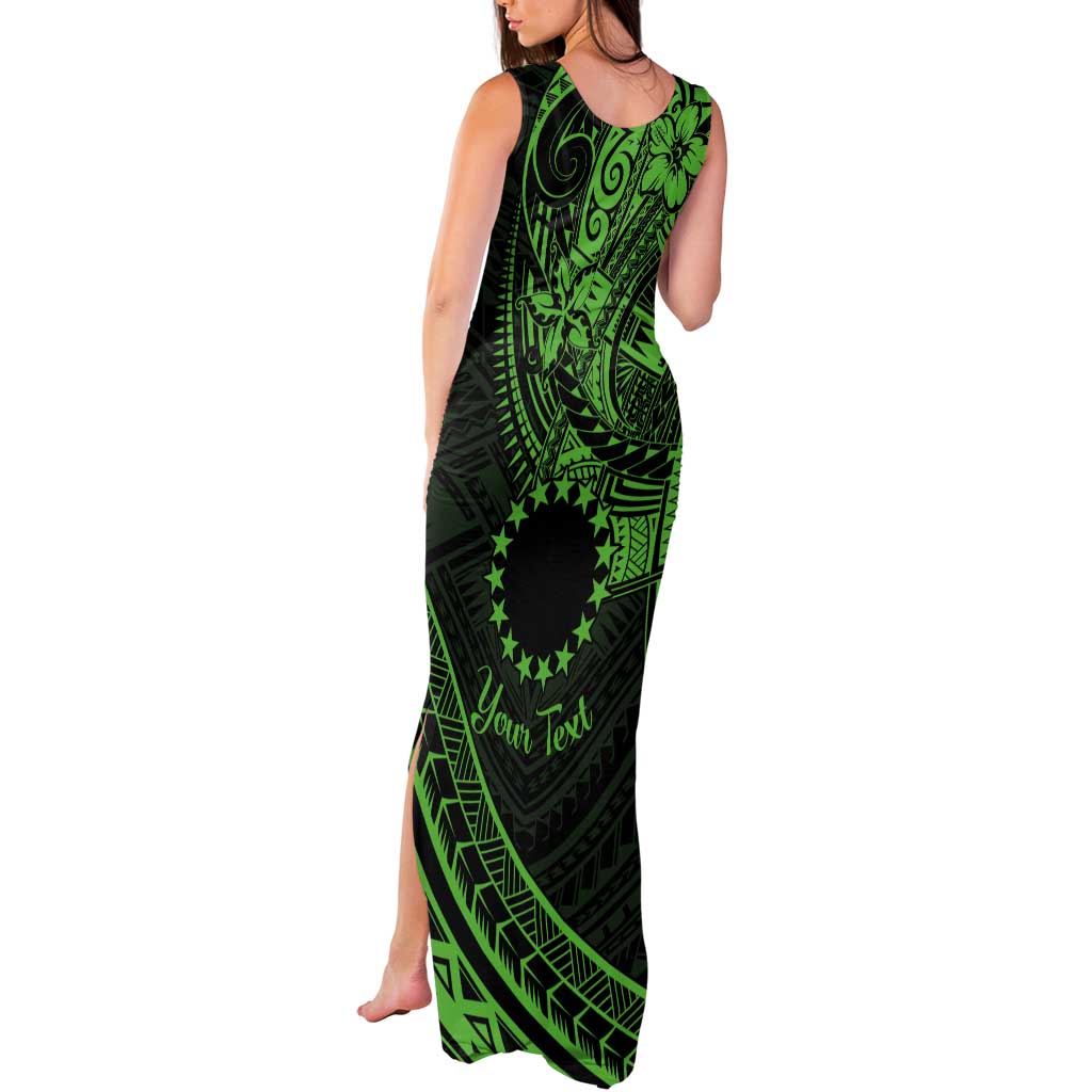 Kia Orana Cook Islands Tank Maxi Dress Circle Stars With Floral Green Pattern LT01 - Polynesian Pride