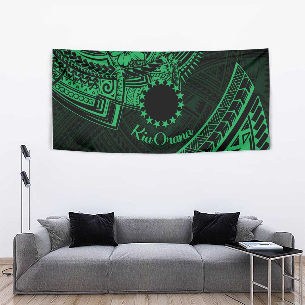 Kia Orana Cook Islands Tapestry Circle Stars With Floral Green Pattern LT01 - Polynesian Pride