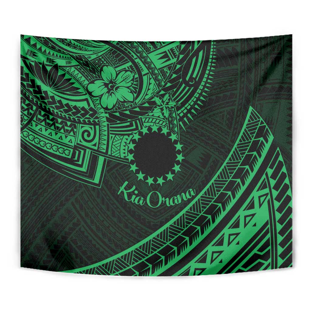 Kia Orana Cook Islands Tapestry Circle Stars With Floral Green Pattern LT01 - Polynesian Pride