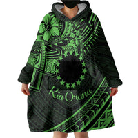 Kia Orana Cook Islands Wearable Blanket Hoodie Circle Stars With Floral Green Pattern LT01 - Polynesian Pride