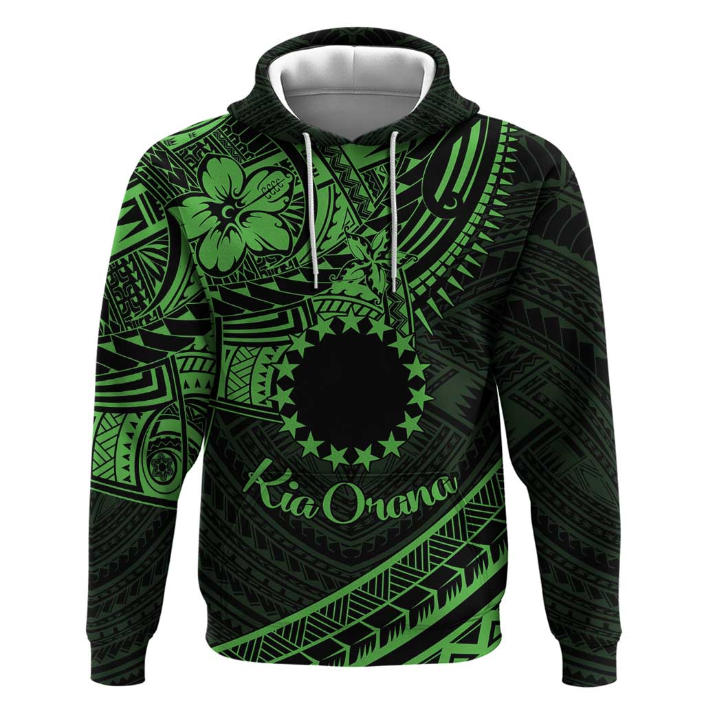 Kia Orana Cook Islands Zip Hoodie Circle Stars With Floral Green Pattern LT01