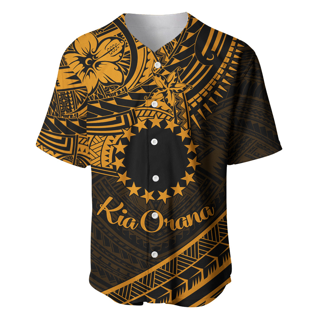 Kia Orana Cook Islands Baseball Jersey Circle Stars With Floral Gold Pattern LT01 Gold - Polynesian Pride