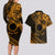 Kia Orana Cook Islands Couples Matching Long Sleeve Bodycon Dress and Hawaiian Shirt Circle Stars With Floral Gold Pattern LT01 - Polynesian Pride