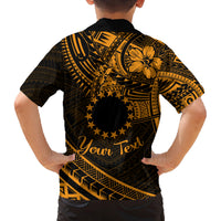 Kia Orana Cook Islands Family Matching Long Sleeve Bodycon Dress and Hawaiian Shirt Circle Stars With Floral Gold Pattern LT01 - Polynesian Pride