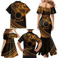 Kia Orana Cook Islands Family Matching Mermaid Dress and Hawaiian Shirt Circle Stars With Floral Gold Pattern LT01 - Polynesian Pride