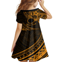 Kia Orana Cook Islands Family Matching Off Shoulder Short Dress and Hawaiian Shirt Circle Stars With Floral Gold Pattern LT01 - Polynesian Pride