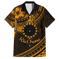 Kia Orana Cook Islands Family Matching Summer Maxi Dress and Hawaiian Shirt Circle Stars With Floral Gold Pattern LT01 Dad's Shirt - Short Sleeve Gold - Polynesian Pride