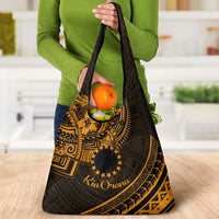 Kia Orana Cook Islands Grocery Bag Circle Stars With Floral Gold Pattern LT01 - Polynesian Pride