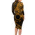 Kia Orana Cook Islands Long Sleeve Bodycon Dress Circle Stars With Floral Gold Pattern LT01 - Polynesian Pride