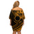 Kia Orana Cook Islands Off Shoulder Short Dress Circle Stars With Floral Gold Pattern LT01 - Polynesian Pride