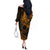 Kia Orana Cook Islands Off The Shoulder Long Sleeve Dress Circle Stars With Floral Gold Pattern LT01 - Polynesian Pride