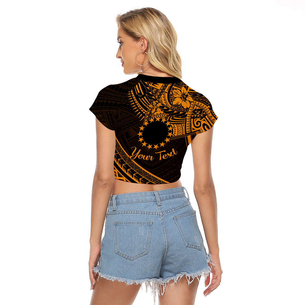 Kia Orana Cook Islands Raglan Cropped T Shirt Circle Stars With Floral Gold Pattern LT01 - Polynesian Pride
