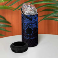 Kia Orana Cook Islands 4 in 1 Can Cooler Tumbler Circle Stars With Floral Navy Blue Pattern