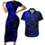 Kia Orana Cook Islands Couples Matching Short Sleeve Bodycon Dress and Hawaiian Shirt Circle Stars With Floral Navy Blue Pattern LT01 Blue - Polynesian Pride