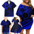 Kia Orana Cook Islands Family Matching Off Shoulder Short Dress and Hawaiian Shirt Circle Stars With Floral Navy Blue Pattern LT01 - Polynesian Pride