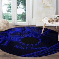 Kia Orana Cook Islands Round Carpet Circle Stars With Floral Navy Blue Pattern LT01 - Polynesian Pride