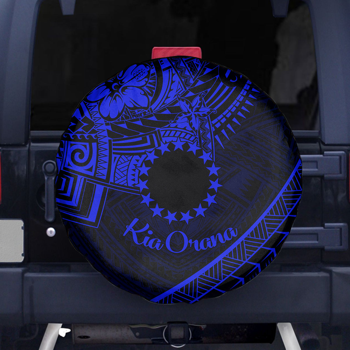 Kia Orana Cook Islands Spare Tire Cover Circle Stars With Floral Navy Blue Pattern LT01 Blue - Polynesian Pride