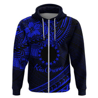 Kia Orana Cook Islands Zip Hoodie Circle Stars With Floral Navy Blue Pattern LT01 Zip Hoodie Blue - Polynesian Pride