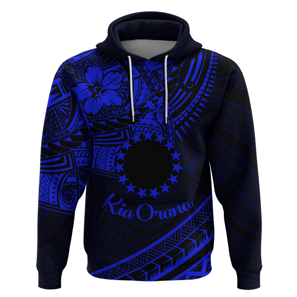 Kia Orana Cook Islands Zip Hoodie Circle Stars With Floral Navy Blue Pattern LT01 Pullover Hoodie Blue - Polynesian Pride